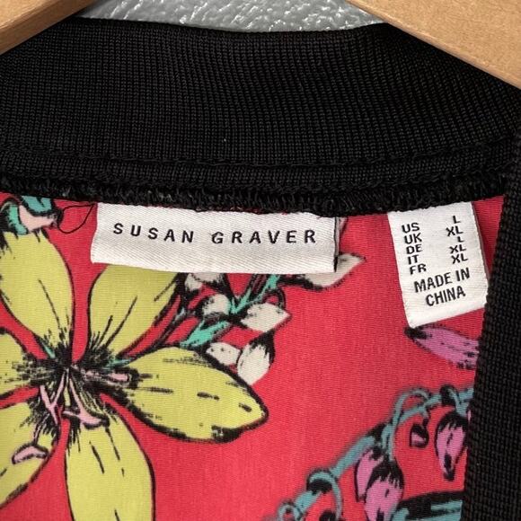 Susan Graver Size Large Vibrant Peachskin Floral Bomber Jacket Bloomcore Resort - Picture 7 of 12